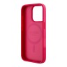 Guess для iPhone 15 Pro Max чехол PU Grained leather Flowers Metal logo Hard Fuchsia (MagSafe)