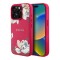Guess для iPhone 15 Pro Max чехол PU Grained leather Flowers Metal logo Hard Fuchsia (MagSafe)