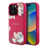 Guess для iPhone 15 Pro Max чехол PU Grained leather Flowers Metal logo Hard Fuchsia (MagSafe)