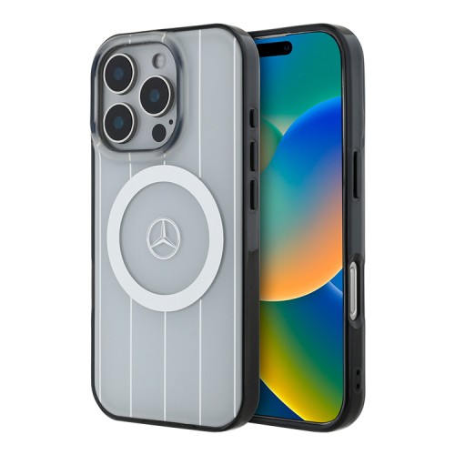 Mercedes для iPhone 16 Pro чехол PC/TPU Double layer Crossed lines Hard White (MagSafe)