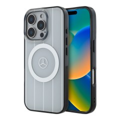 Mercedes для iPhone 16 Pro чехол PC/TPU Double layer Crossed lines Hard White (MagSafe)