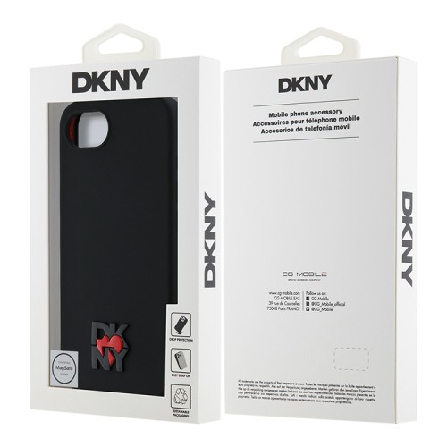DKNY для iPhone 16e чехол PU Grid pattern Metal logo Hard Black (MagSafe)