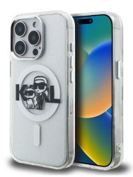 Karl Lagerfeld для iPhone 15 Pro Max чехол PC/TPU Sketch Karl&Choupette Glitter Transparent (MagSafe)