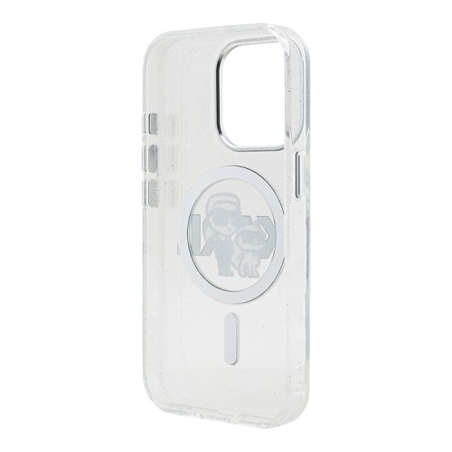 Karl Lagerfeld для iPhone 15 Pro Max чехол PC/TPU Sketch Karl&Choupette Glitter Transparent (MagSafe)