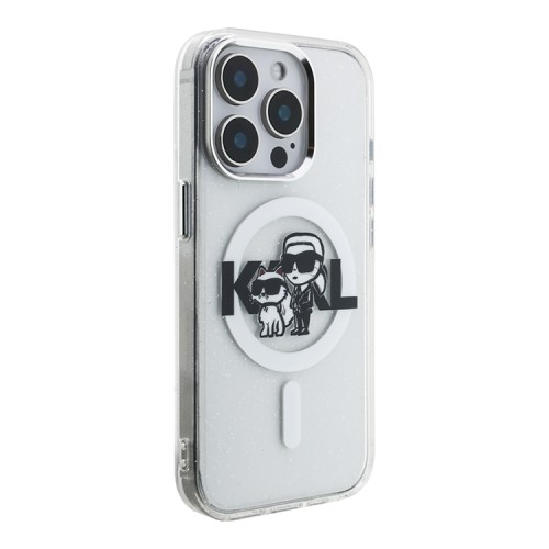 Karl Lagerfeld для iPhone 15 Pro Max чехол PC/TPU Sketch Karl&Choupette Glitter Transparent (MagSafe)