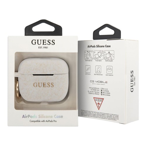 Guess Glitter Silicone чехол с кольцом для Airpods Pro, белый