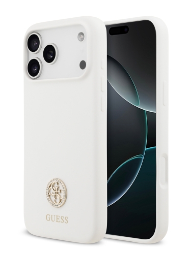 Guess для iPhone 17 Pro Max чехол Liquid silicone with 4G Diamond metal logo Hard White (MagSafe)