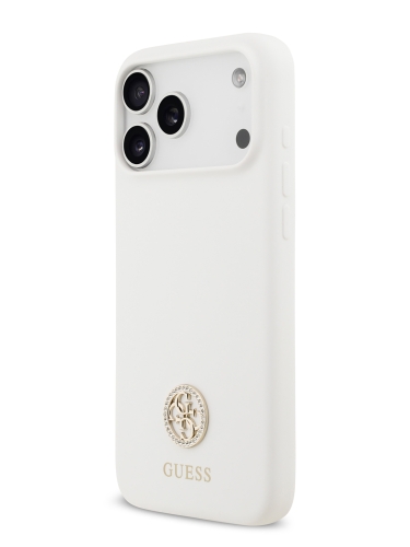 Guess для iPhone 17 Pro Max чехол Liquid silicone with 4G Diamond metal logo Hard White (MagSafe)