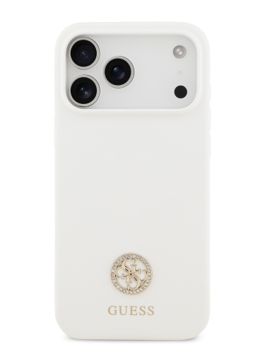 Guess для iPhone 17 Pro Max чехол Liquid silicone with 4G Diamond metal logo Hard White (MagSafe)