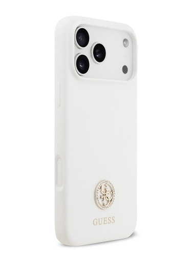 Guess для iPhone 17 Pro Max чехол Liquid silicone with 4G Diamond metal logo Hard White (MagSafe)