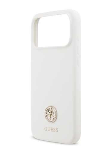 Guess для iPhone 17 Pro Max чехол Liquid silicone with 4G Diamond metal logo Hard White (MagSafe)