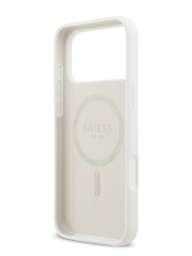 Guess для iPhone 17 Pro Max чехол Liquid silicone with 4G Diamond metal logo Hard White (MagSafe)