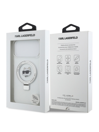 Karl Lagerfeld для iPhone 17 Pro чехол IML + Ring stand NFT Choupette head прозрачный (MagSafe)