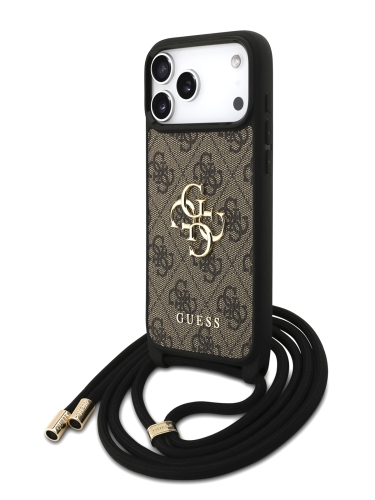 Guess для iPhone 17 Pro чехол Crossbody PU 4G Big metal logo Hard + Nylon Cord Brown