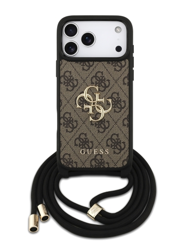 Guess для iPhone 17 Pro чехол Crossbody PU 4G Big metal logo Hard + Nylon Cord Brown