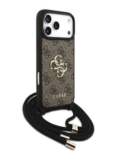 Guess для iPhone 17 Pro чехол Crossbody PU 4G Big metal logo Hard + Nylon Cord Brown
