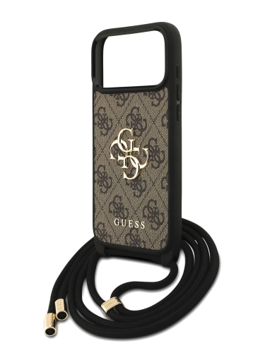Guess для iPhone 17 Pro чехол Crossbody PU 4G Big metal logo Hard + Nylon Cord Brown