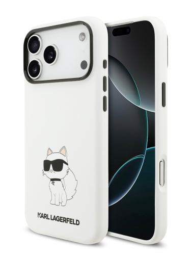 Karl Lagerfeld для iPhone 17 Pro Max чехол Liquid silicone NFT Choupette Metal Cam Hard White (MagSafe)