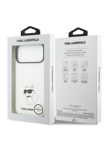 Karl Lagerfeld для iPhone 17 Pro Max чехол Liquid silicone NFT Choupette Metal Cam Hard White (MagSafe)