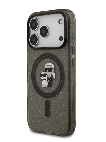 Karl Lagerfeld для iPhone 17 Pro чехол IML NFT Karl & Choupette с глиттером черный/прозрачный (MagSafe)