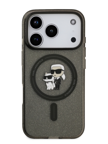 Karl Lagerfeld для iPhone 17 Pro чехол IML NFT Karl & Choupette с глиттером черный/прозрачный (MagSafe)