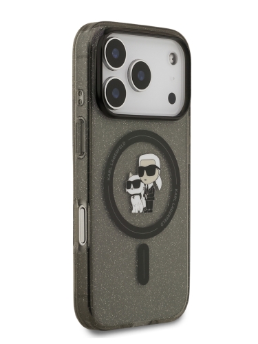 Karl Lagerfeld для iPhone 17 Pro чехол IML NFT Karl & Choupette с глиттером черный/прозрачный (MagSafe)