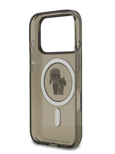 Karl Lagerfeld для iPhone 17 Pro чехол IML NFT Karl & Choupette с глиттером черный/прозрачный (MagSafe)