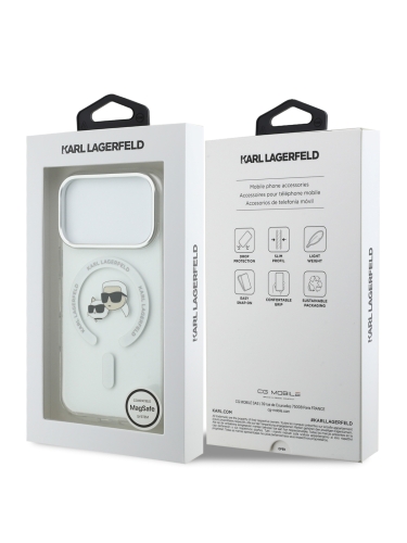 Karl Lagerfeld для iPhone 17 Pro чехол IML NFT Karl & Choup Heads Metal camera Hard White (MagSafe)
