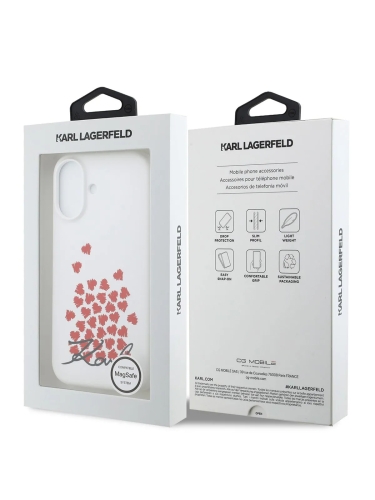 Karl Lagerfeld для iPhone 17 чехол Liquid Silicone Hearts Hard White (MagSafe)