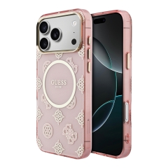 Guess для iPhone 17 Pro чехол IML Peony Dots Metal Cam Hard Pink(MagSafe)
