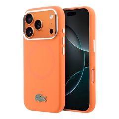 Lacoste для iPhone 17 Pro чехол Liquid silicone Lacquer Metal logo &amp; Camera Hard Orange (MagSafe)