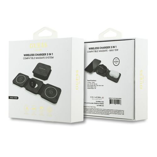 Guess Беспроводное СЗУ MagSafe Wireless 3in1 Foldable charger 15W PU 4G Black