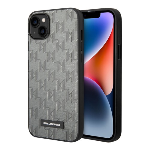 Чехол Lagerfeld PU Saffiano Monogram w Metal logo Hard для iPhone 14 Plus, серый