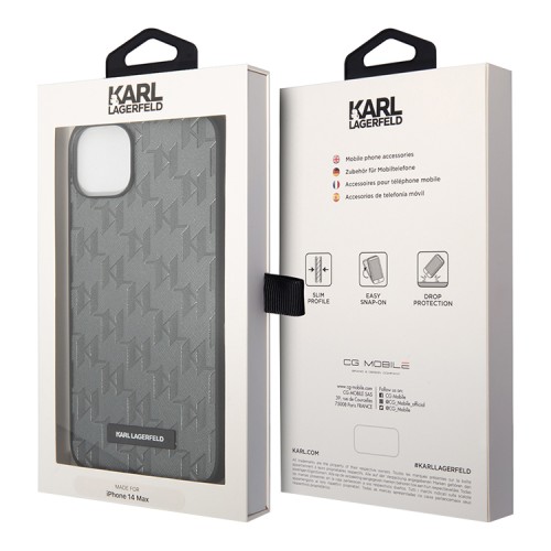 Чехол Lagerfeld PU Saffiano Monogram w Metal logo Hard для iPhone 14 Plus, серый
