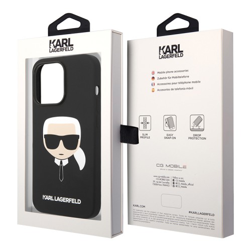 Чехол Lagerfeld Liquid silicone Karl's Head для iPhone 14 Pro, черный (MagSafe)