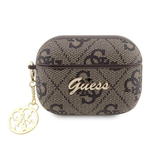 Чехол Guess PU leather 4G with metal logo and Heart charm для Airpods Pro 2, коричневый