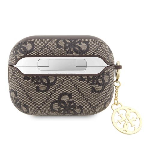 Чехол Guess PU leather 4G with metal logo and Heart charm для Airpods Pro 2, коричневый