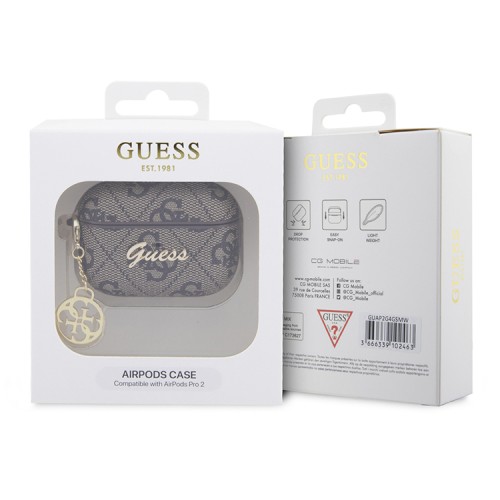 Чехол Guess PU leather 4G with metal logo and Heart charm для Airpods Pro 2, коричневый