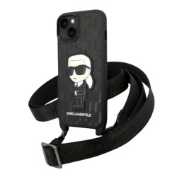Чехол Lagerfeld Crossbody PU Monogram NFT Ikonik patch with Strap Hard для iPhone 14 Plus, черный