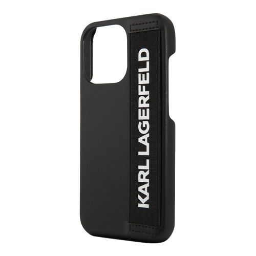 Чехол Lagerfeld PU with Elastic Strap Hard для iPhone 13 Pro, черный (с ремешком)