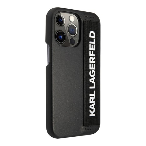 Чехол Lagerfeld PU with Elastic Strap Hard для iPhone 13 Pro, черный (с ремешком)