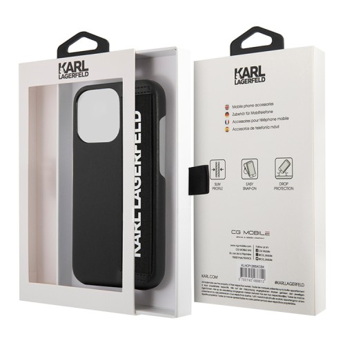 Чехол Lagerfeld PU with Elastic Strap Hard для iPhone 13 Pro, черный (с ремешком)