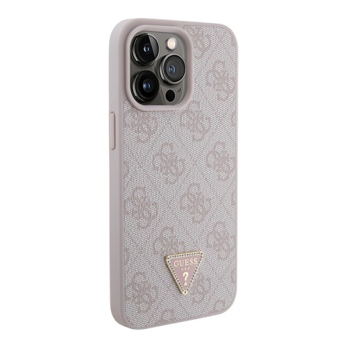 Guess для iPhone 15 Pro Max чехол PU 4G Triangle Diamond metal logo Hard Pink