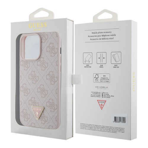 Guess для iPhone 15 Pro Max чехол PU 4G Triangle Diamond metal logo Hard Pink