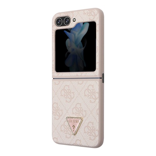 Guess для Galaxy Z Flip 5 чехол PU 4G Triangle Diamond metal logo Hard Pink