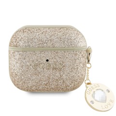 Guess для Airpods 3 чехол Fixed Glitters with Heart Diamond charm Light Gold