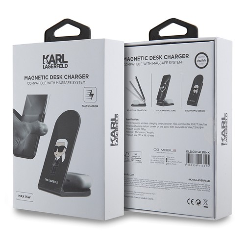 Karl Lagerfeld Беспроводное СЗУ MagSafe Wireless Desk Foldable charger 15W NFT Karl Ikonik Black