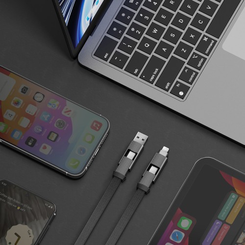 EnergEA Кабель Bazic AluCable 4-in-1 (In USB-A/C, Out USB-C/Lightning) 60W Black 1.0m