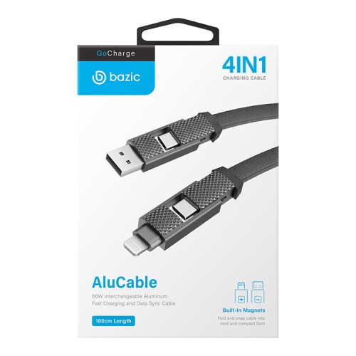 EnergEA Кабель Bazic AluCable 4-in-1 (In USB-A/C, Out USB-C/Lightning) 60W Black 1.0m