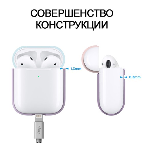 Чехол Elago Silicone Duo для AirPods 2 (wireless), Lavender с крышками Pastel Blue и Pink